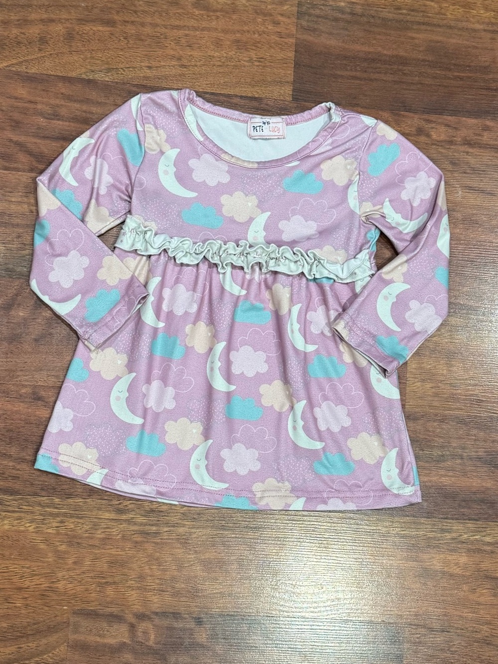 Pete + Lucy - Long Sleeve Dress with Ruffle - Moon & Cloud Design